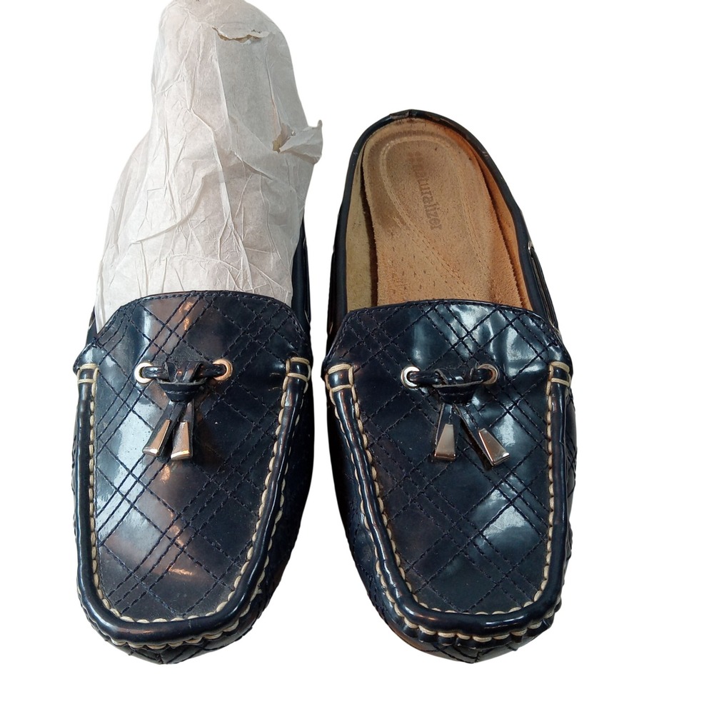Naturalizer Gossip Navy Blue Quilted Patent Leather Mules Loafers Womens‎ 7.5M